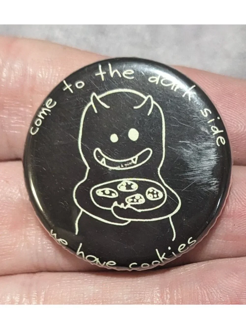 Goth Weirdcore Devil Cookie Dark Side Humor Pinback Button